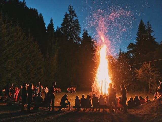 people at a bonfire